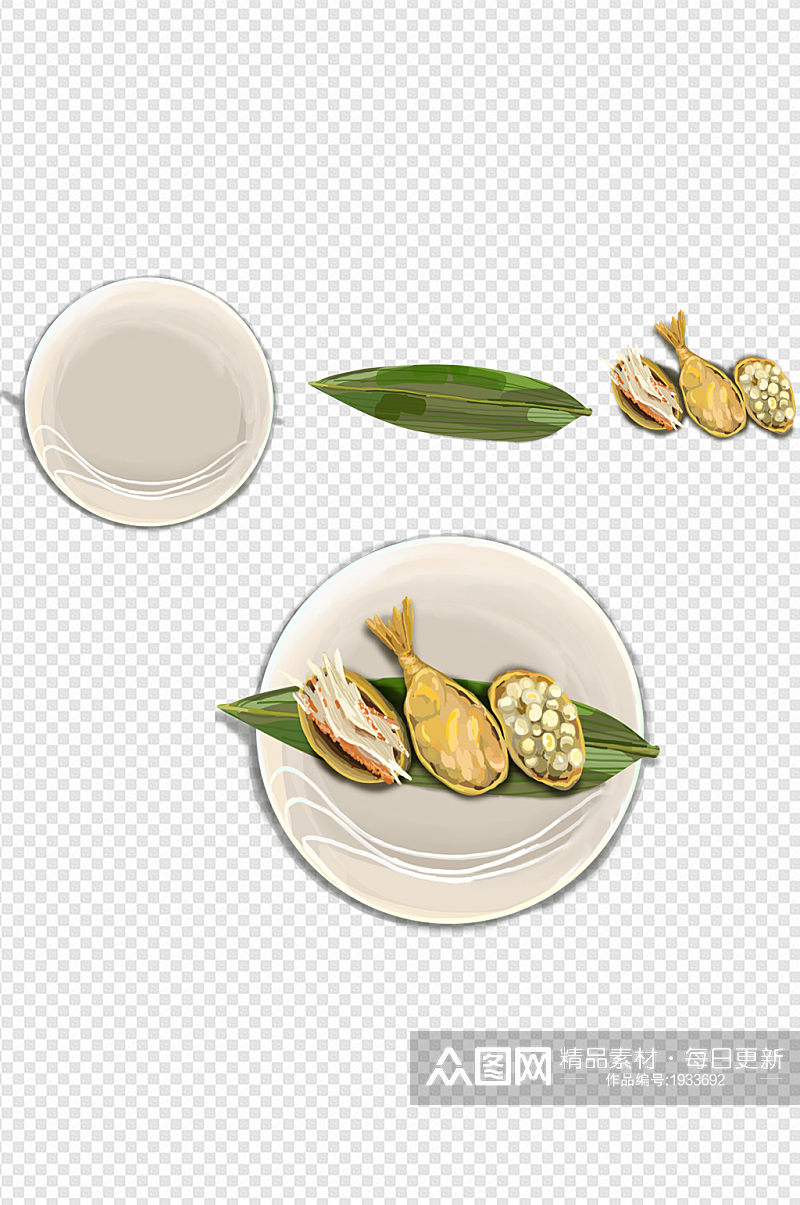 手绘寿司图有餐具叶子素材