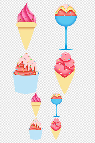 粉色蓝色剪纸风格冰淇淋甜品效果元素
