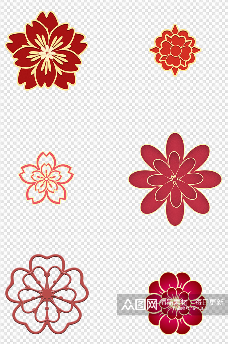 红花国潮装饰图案素材