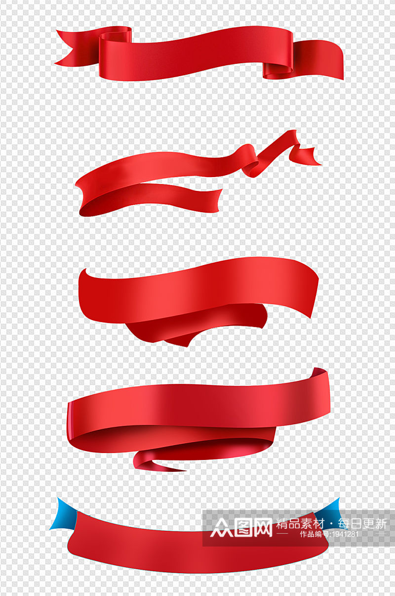 红色的飘彩带丝带促销标签标题框文本框素材