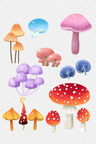 卡通手绘蘑菇可爱植物儿童插画素材元素