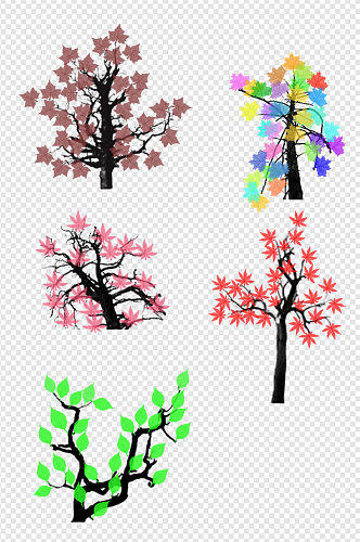 树彩绘树木图标树剪影