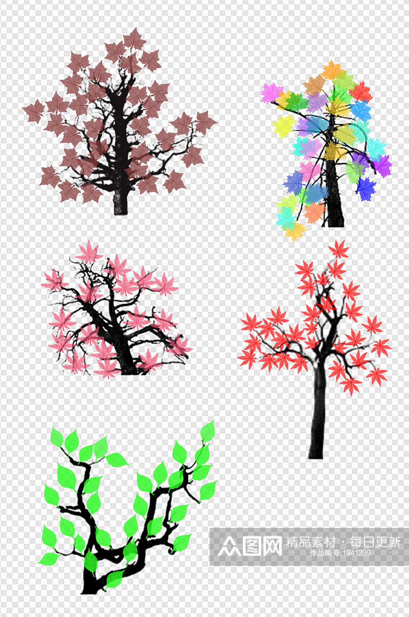 树彩绘树木图标树剪影素材