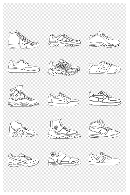 卡通手绘可爱线描各种女士男士运动鞋子合集