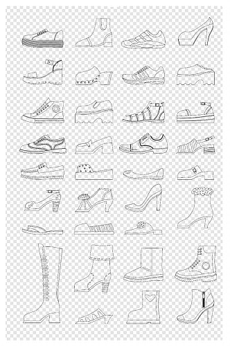 卡通手绘可爱线描各种鞋子合集