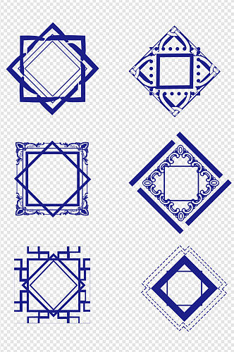 蓝色方框线框图线条标题栏纹理边框装饰素材