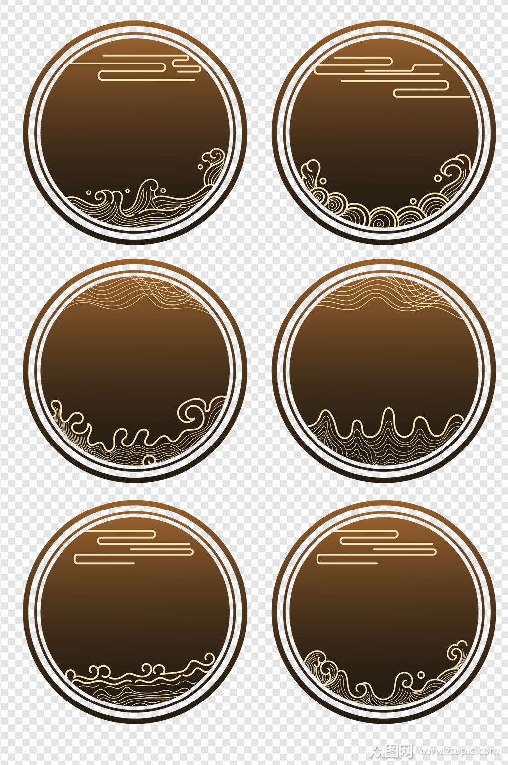 中国风圆形祥云纹浪花边框标题框文本框