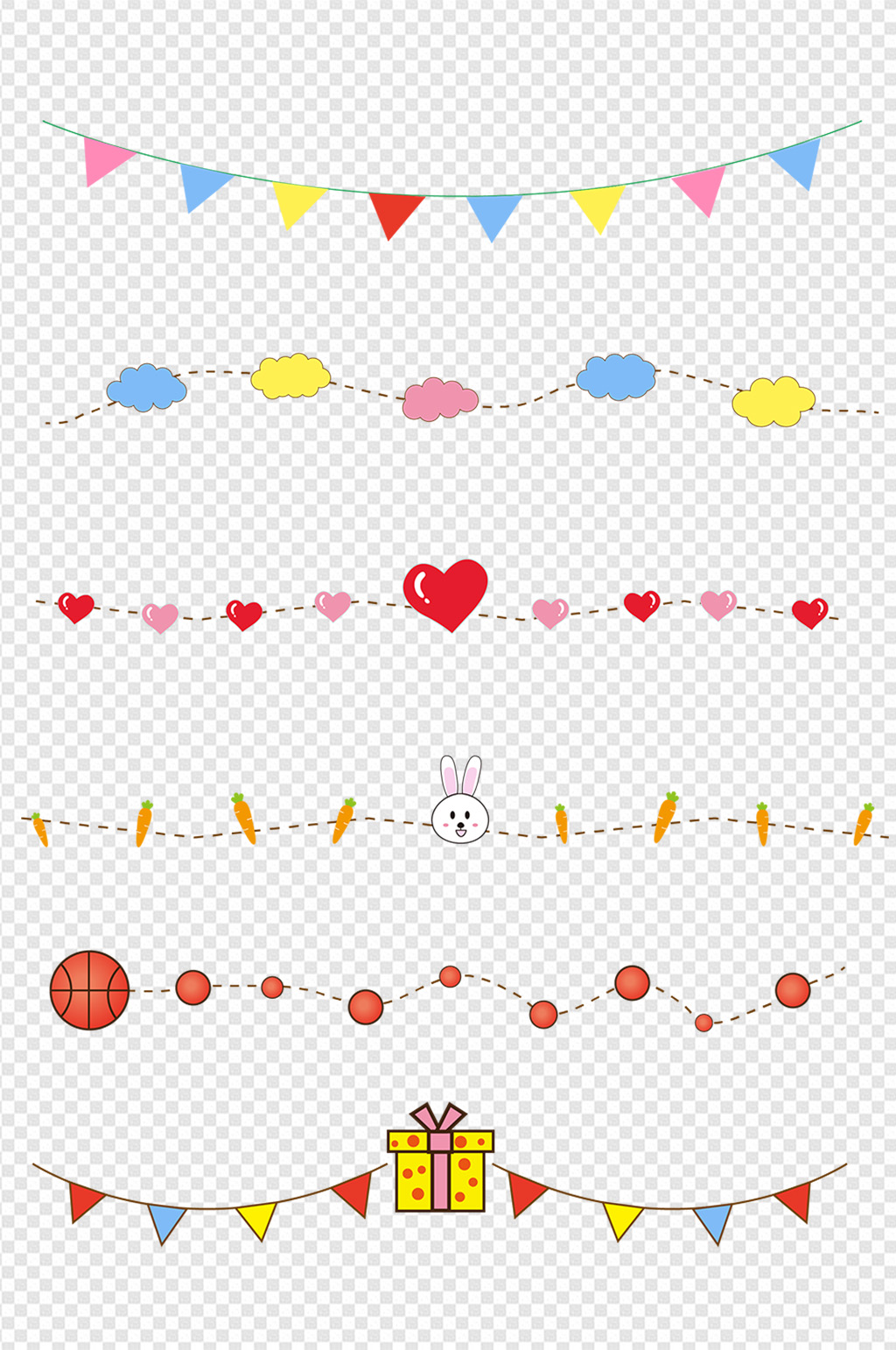 卡通分隔线可爱简洁边框彩旗礼物胡萝卜素材