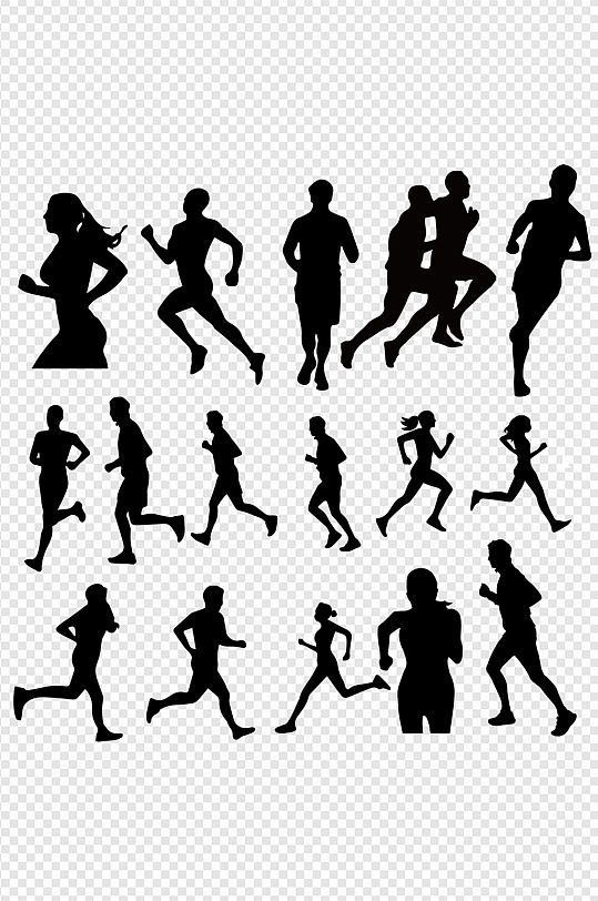 锻炼运动跑步黑白剪影