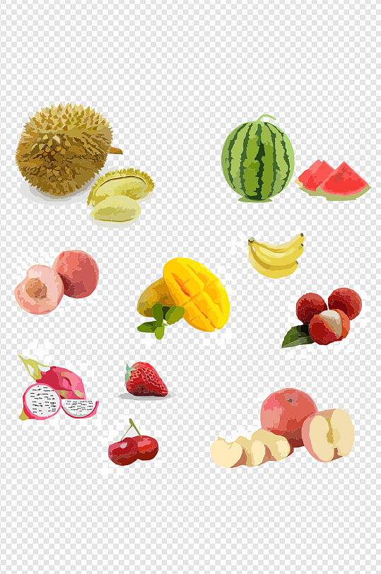 手绘西瓜水果香蕉草莓苹果健康水果图标图