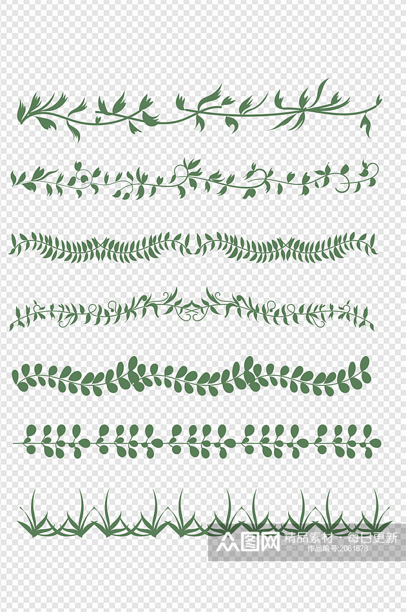 卡通小清新绿色植物叶子花纹花边边框分割线素材