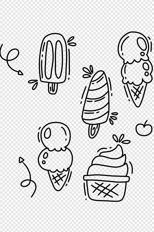 卡通可爱手绘简笔画夏日冰淇淋冰棍免扣元素