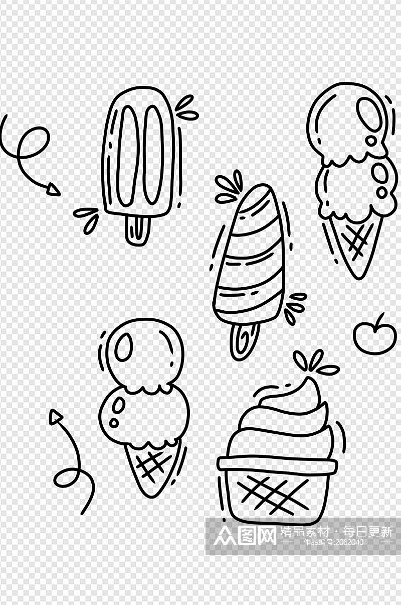 卡通可爱手绘简笔画夏日冰淇淋冰棍免扣元素素材