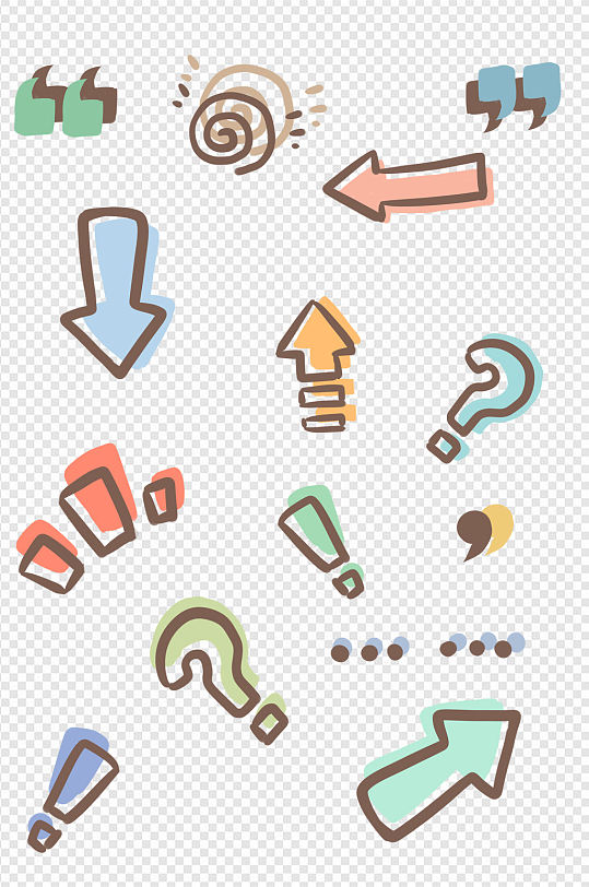 卡通箭头标点符号装饰素材箭头图标元素卡通方向装饰图案简约手绘设计