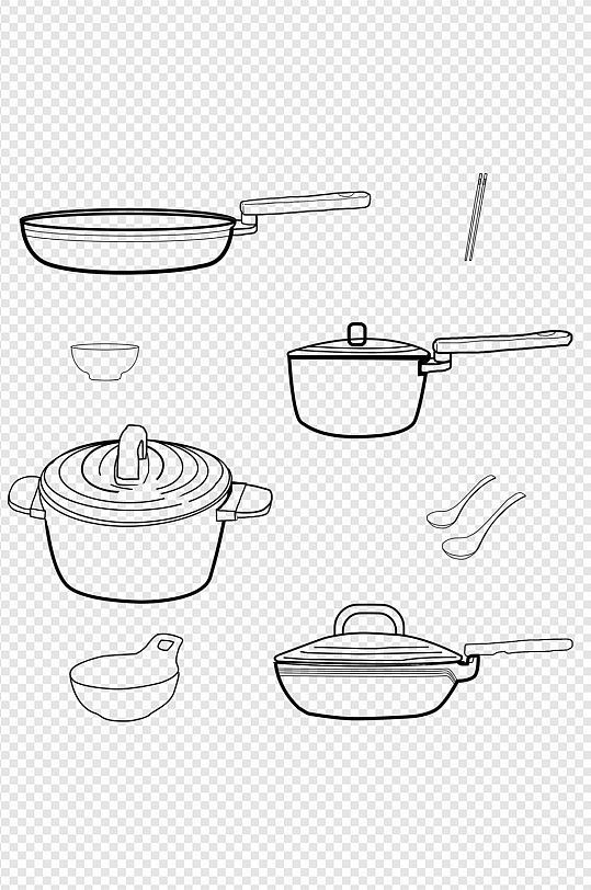平底锅汤锅厨房用品厨具组合标图手绘图