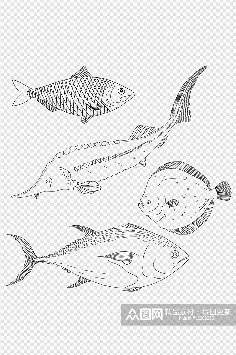 手绘卡通鱼水产海鲜烹饪饭店美食免扣元素素材