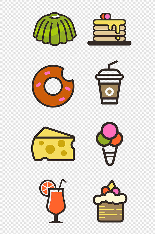 甜品店插画线条画图标