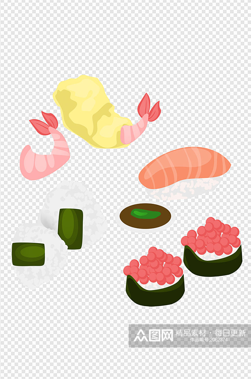 寿司插画元素天妇罗鱼子海苔卷三文鱼素材