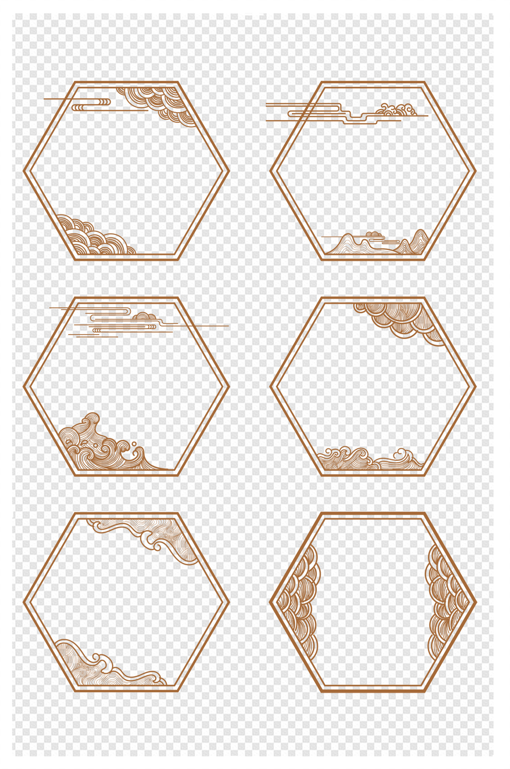 中国风六边形祥云纹边框标题框文化墙文本框