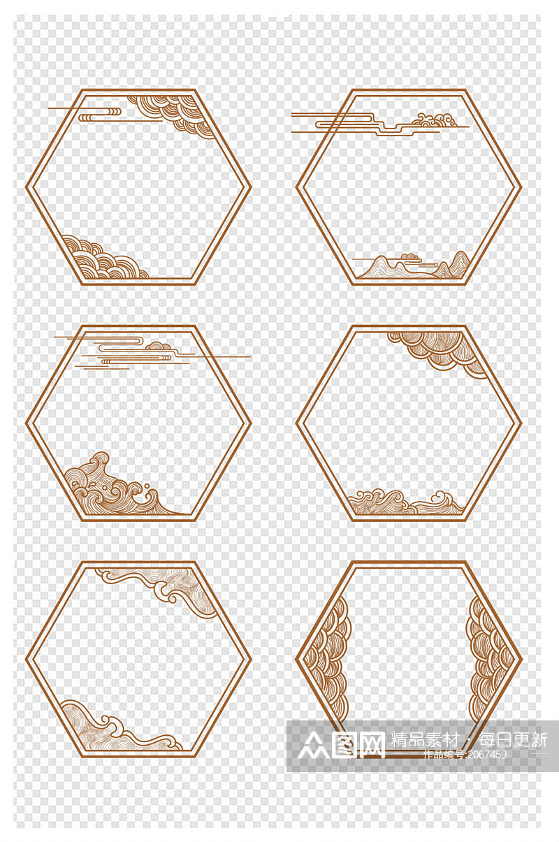 中国风六边形祥云纹边框标题框文化墙文本框素材