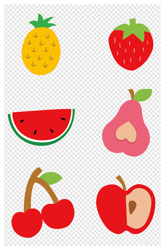 卡通手绘水果菠萝草莓西瓜梨樱桃车厘子苹果