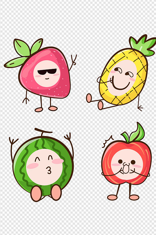 卡通手绘水果草莓菠萝西瓜苹果免扣元素