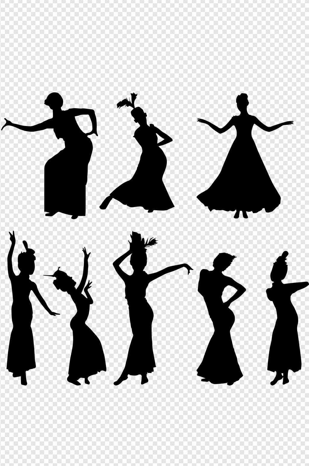 女孩跳舞舞蹈古典舞民族舞免扣元素黑白剪影