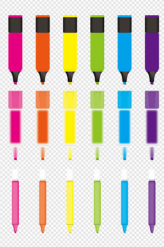 荧光6色系列笔设计元素套图