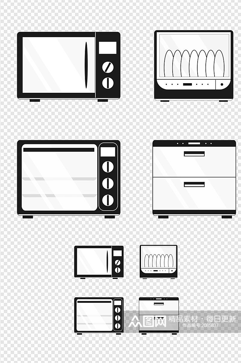 黑白微波炉洗碗机烤箱消毒柜家电免扣元素素材