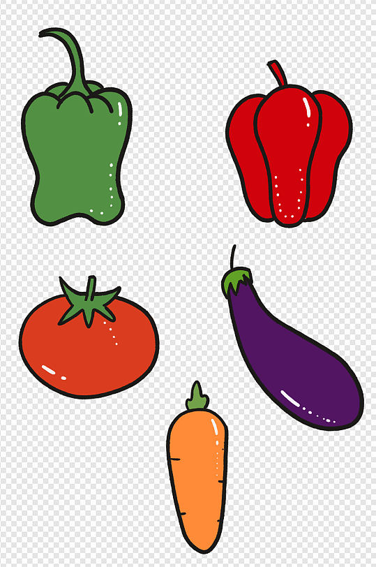 简洁蔬菜素材辣椒茄子胡萝卜西红柿免扣元素