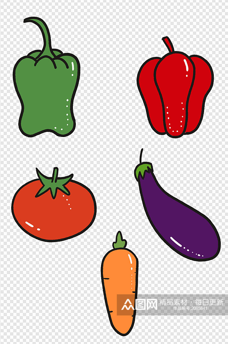 简洁蔬菜素材辣椒茄子胡萝卜西红柿免扣元素素材