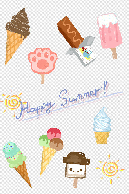 卡通夏日冷饮甜点巧克力奶油冰淇淋免扣元素
