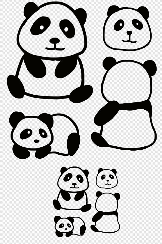 可爱卡通动物手绘大熊猫简笔画免扣元素素材