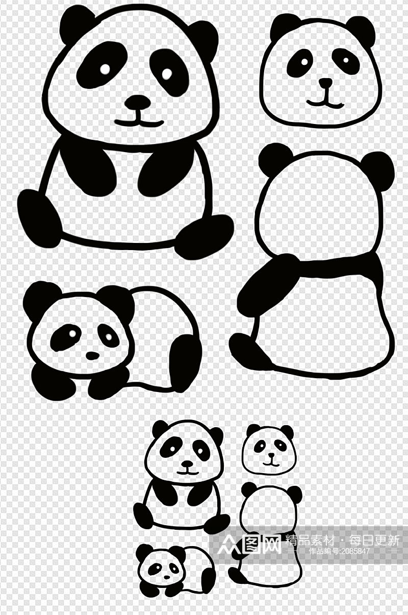 可爱卡通动物手绘大熊猫简笔画免扣元素素材素材