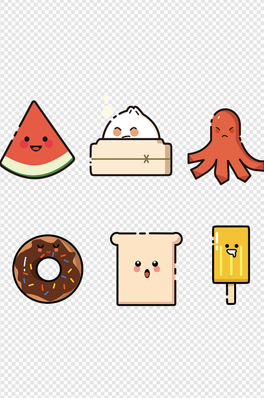 手绘mbe风格美食图案免扣元素