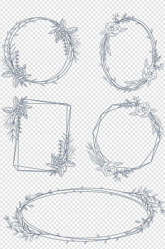 边框花卉装饰几何图案婚礼请柬免扣元素材