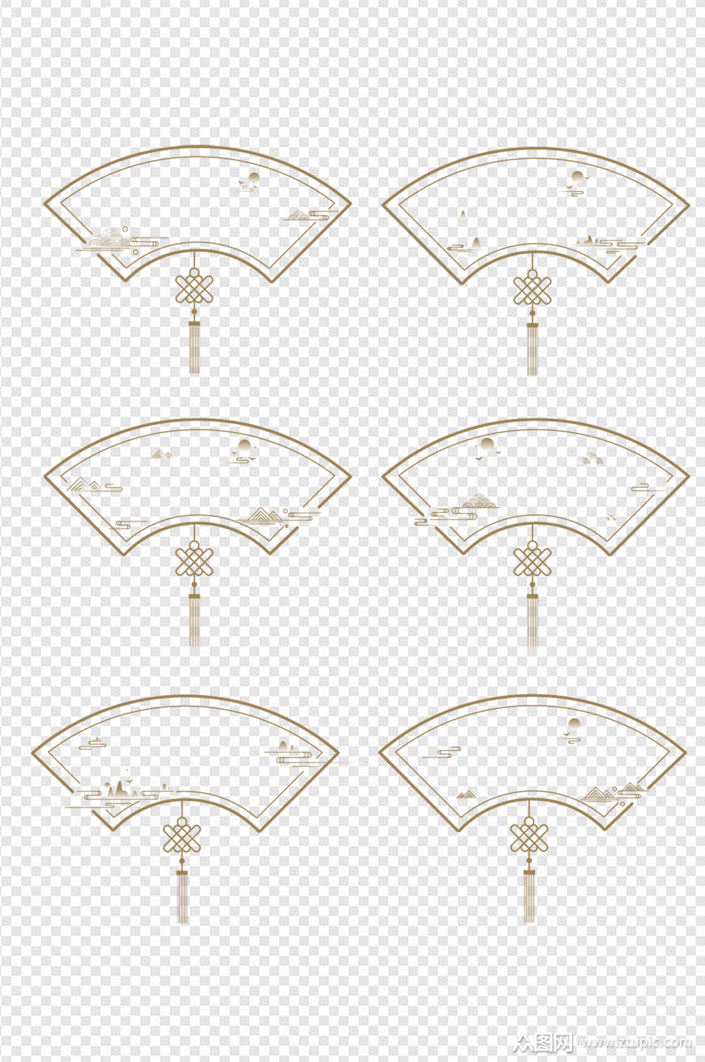 中式扇形窗格古典祥云纹边框标题框免扣元素