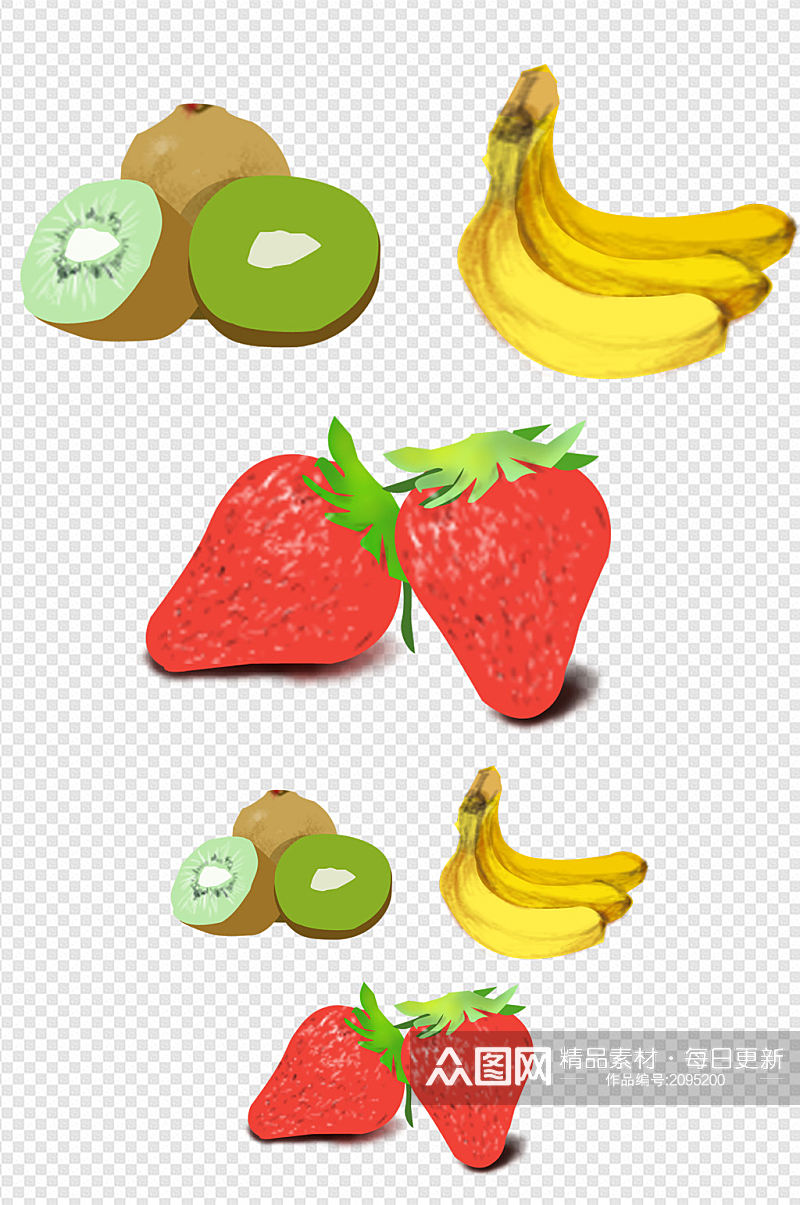 猕猴桃香蕉草莓水果手绘元素素材