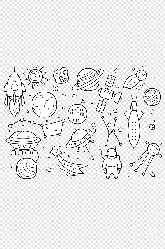 太空宇航图标线条画装饰宝宝宴图案免扣元素