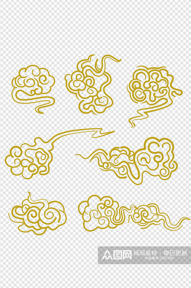 祥云中国传统图案线描云免扣元素素材