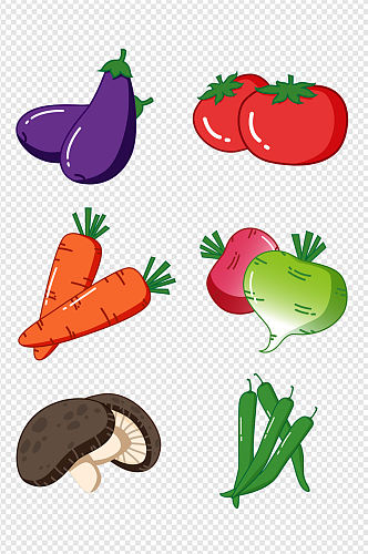 卡通蔬菜西红柿萝卜蔓菁蘑菇免扣元素