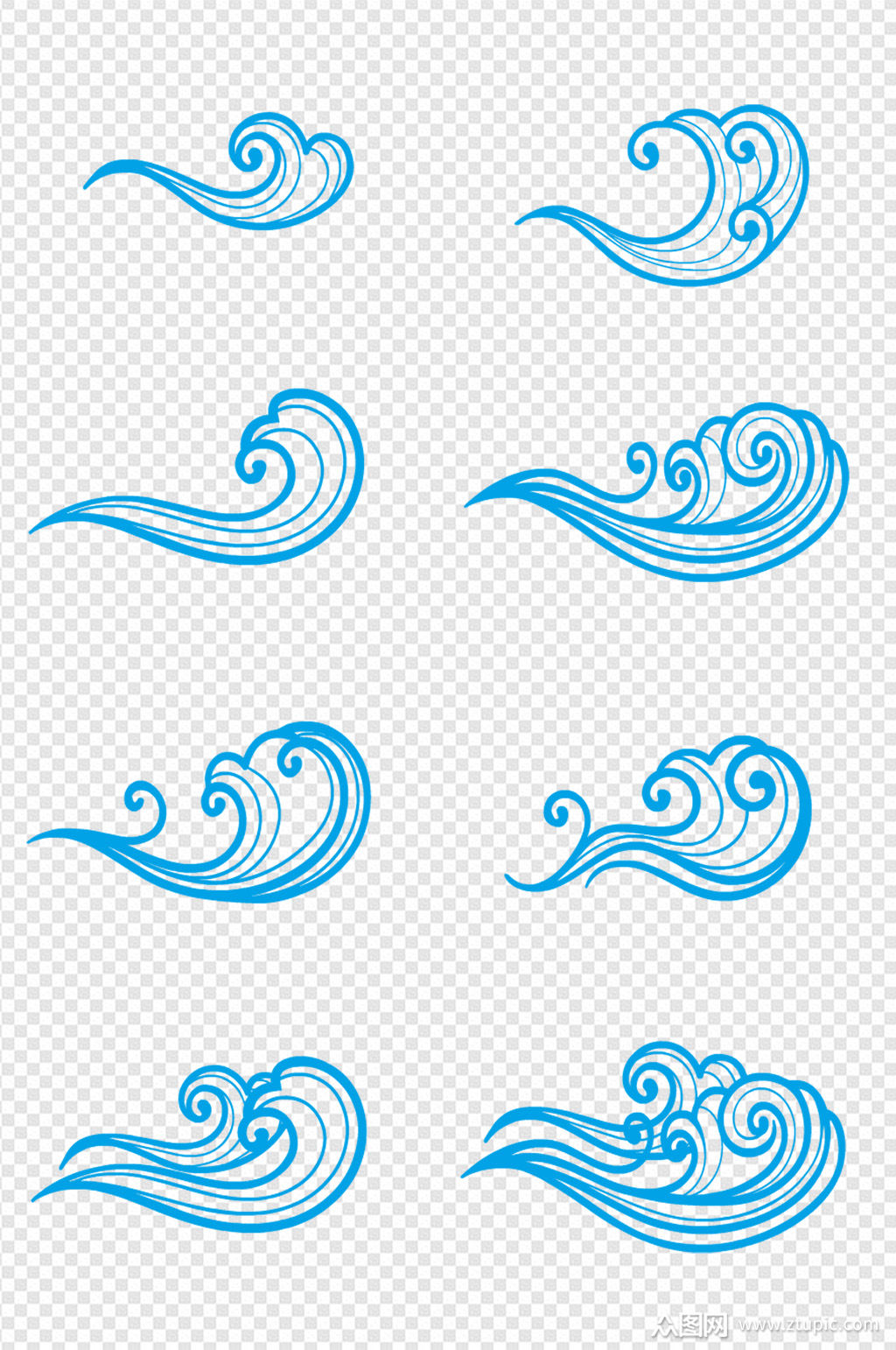 波浪海浪手绘浪花卡通波浪海浪免扣元素