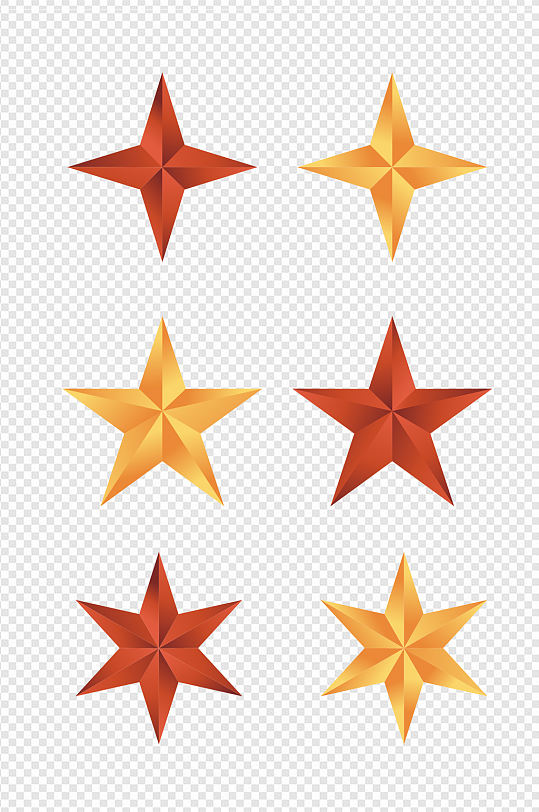 立体四角星形五角星六角星装饰图案免扣元素