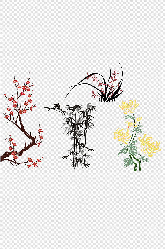 花中四君子梅花竹子兰花菊花免扣元素-众图网