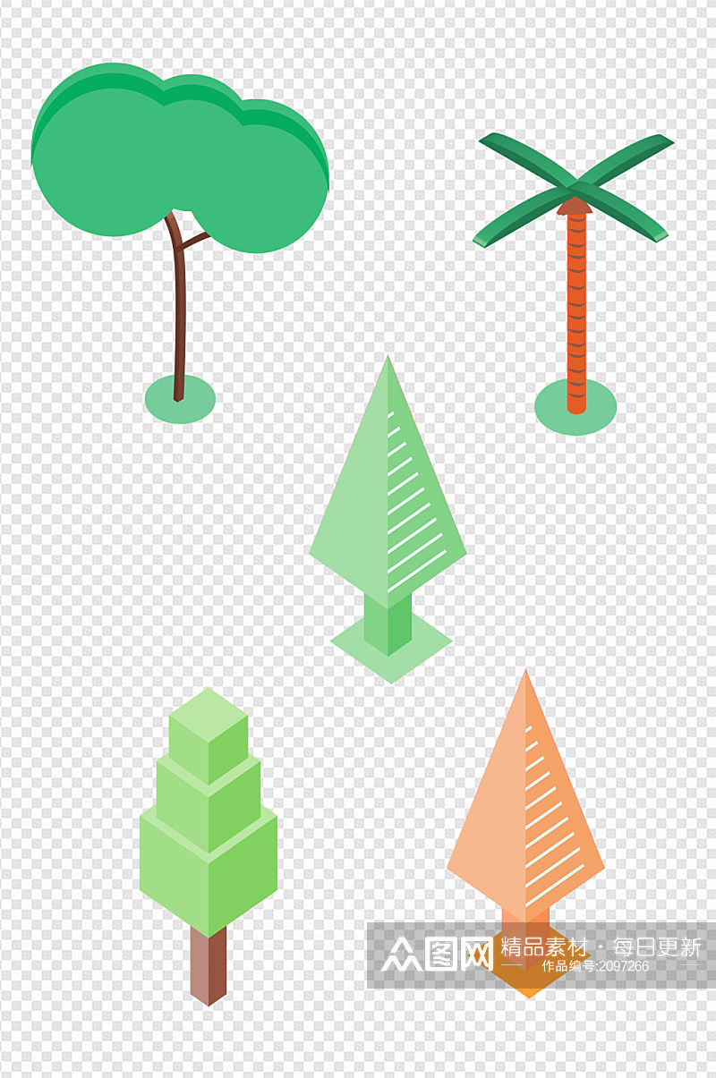 3D建模绿色小树装饰树米免扣元素素材