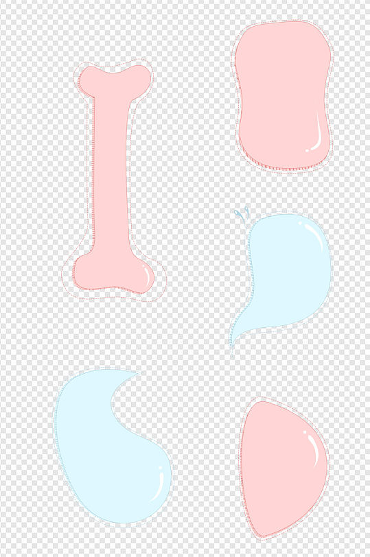 粉色蓝色气泡卡通对话框骨头形状免扣素材
