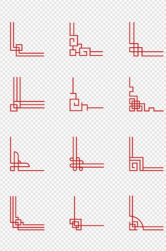 传统中国风红色复古线条中式边框元素
