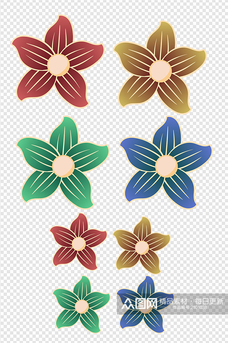 国潮立体花朵花瓣剪纸图案免扣元素素材