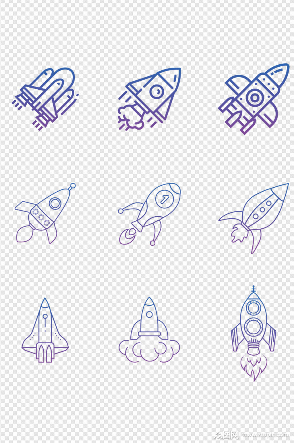 火箭图标卡通发射线性装饰免扣元素飞船神舟素材