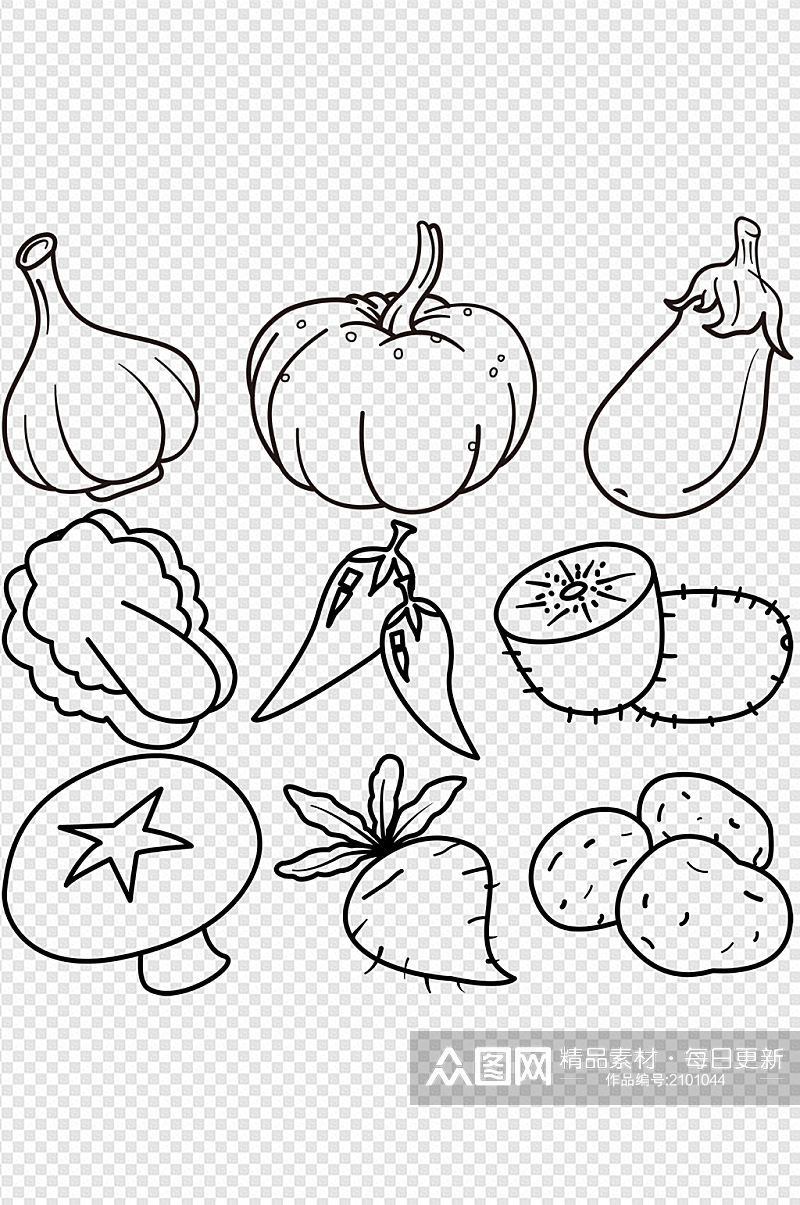 食材绿色新鲜蔬菜卡通手绘食品简笔画素材